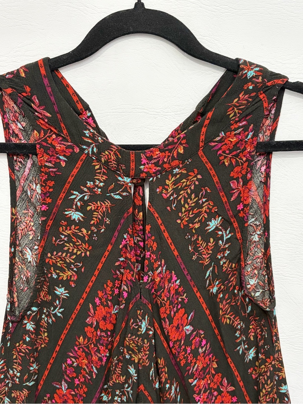 Volcom Black Midi Dress with Red Floral Stripes - Picture 2 of 11